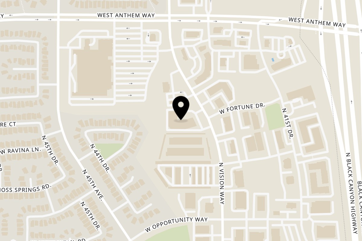 Map showing the location of Gold Rush Coffee & Cream on 42302 N Vision Way #106 in Anthem